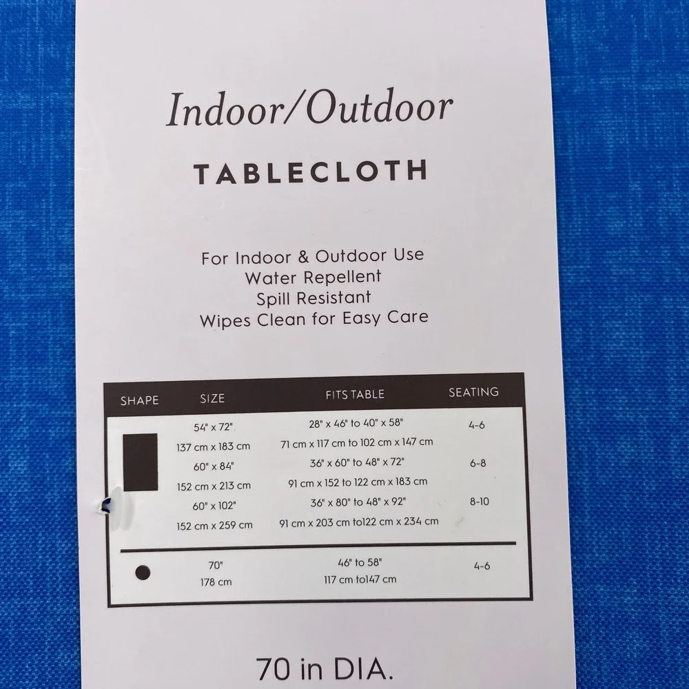 Laura Ashley Tablecloth Round 70in Cobalt Blue Indoor Outdoor Spill Resistant